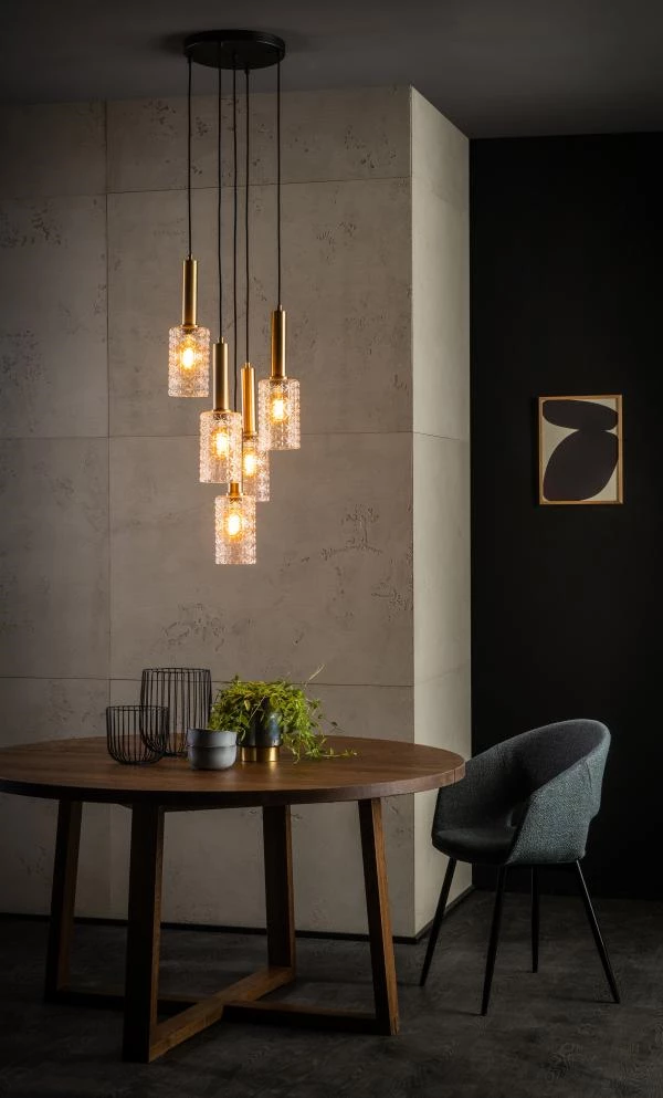 Lucide CORALIE - Pendant light - Ø 30 cm - 5xE27 - Transparant - ambiance 1